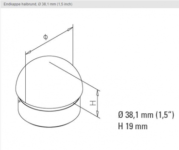 Preview: Halbrunde Endkappe maße 38,1 mm
